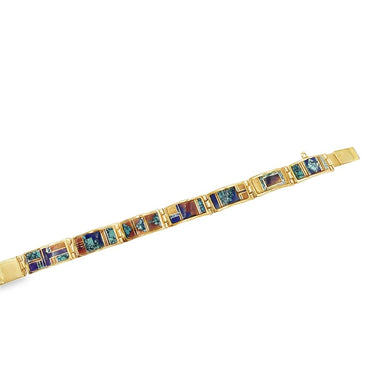 Estate Vintage Yellow Gold Inlaid Native American Zuni Bracelet