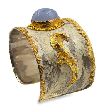 Wide chrysoprase cuff bracelet by Victor Velyan