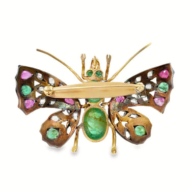 Estate Antique Diamond Emerald and Ruby Insect/Butterfly Brooch