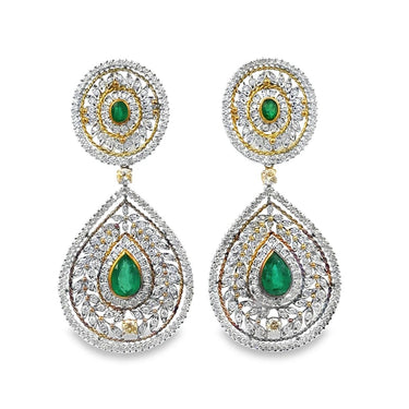 Estate Gold Diamond and Emerald Large Day/Night Ear Pendants