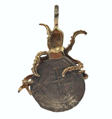 Vintage Salvage Shipwreck Coin Pendant with Gold Octopus Bail.