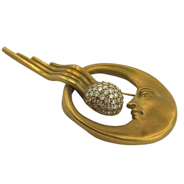 Rare 18K Barry Kieselstein‑Cord Halley’s Comet Moon Brooch, c. 1985