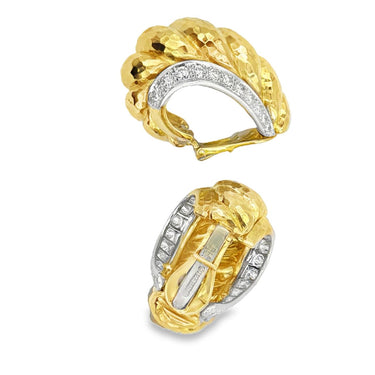 David Webb Vintage Hammered Gold and Diamond Door‑Knocker Earrings