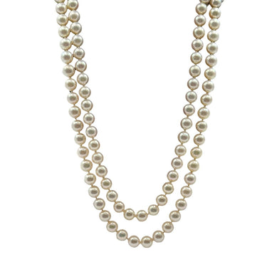 Vintage double‑strand cultured pearl and diamond necklace