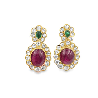 Vintage Van Cleef & Arpels Ruby, Emerald & Diamond Ear Clips