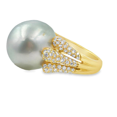 18K Gold South Sea Pearl and Diamond Ring