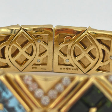 Vintage Bulgari 18K Gold Gemstone and Diamond Cuff Bangle, Serial No. BA6629