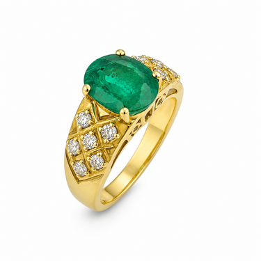 18K Yellow Gold Emerald and Diamond Ring