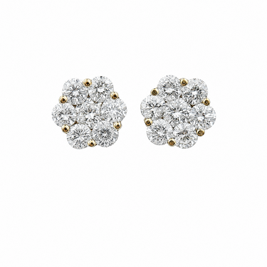 A pair of 18K yellow gold diamond cluster earrings.