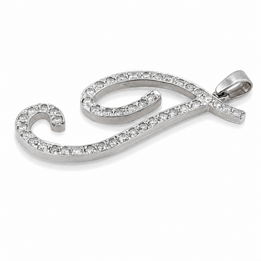 14K White Gold Diamond “J” Pendant .