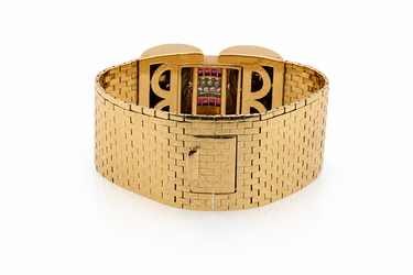 Retro 18K Yellow Gold, Diamond, and Ruby Bracelet .