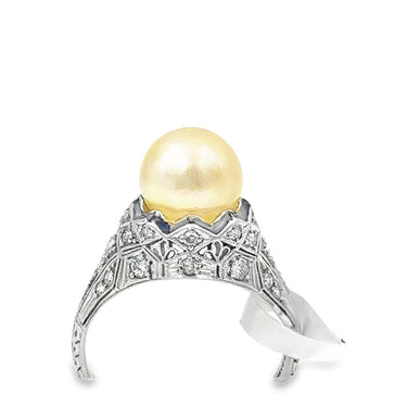 Estate Art Deco Akoya Pearl and Diamond Ring with GIA Report