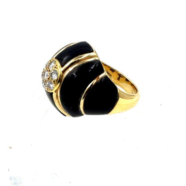 Estate Vintage Yellow Gold Diamond and Onyx Domed Design Ring
