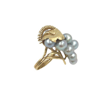 Estate Vintage Yellow Gold and Cultured Pearl Grape Cluster Ring, By Ming's Hawaii