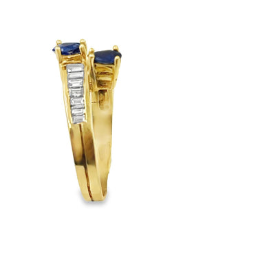 Estate Yellow Gold Diamond and Sapphire Bypass Ring