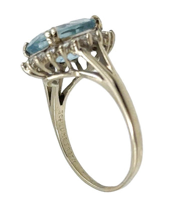 Estate Vintage White Gold Aquamarine and Diamond Ring by Schlumberger Circa 1950's