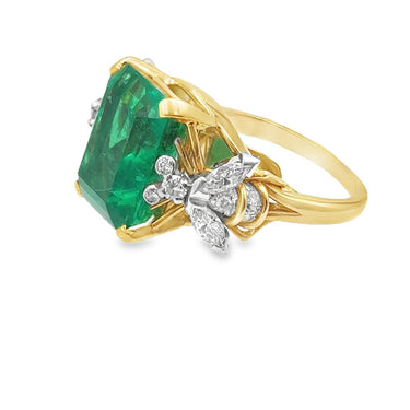 Estate Rare Two Bee Emerald and Diamond Ring by Schlumberger