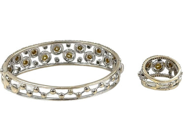 Estate Gold and Fancy Color Diamond Bangle Bracelet and Ring Suite