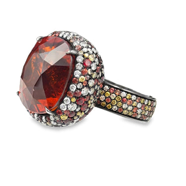 Unique Spessartite garnet and diamond ring by Jared Lehr