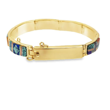 Estate Vintage Yellow Gold Inlaid Native American Zuni Bracelet