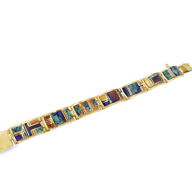 Estate Vintage Yellow Gold Inlaid Native American Zuni Bracelet