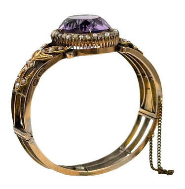 Antique Natural Pearl Amethyst Russian Bangle Bracelet