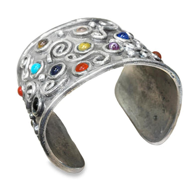 Estate Vintage Edouard Rambaud Paris Multicolored Glass Cuff Bracelet 1980s