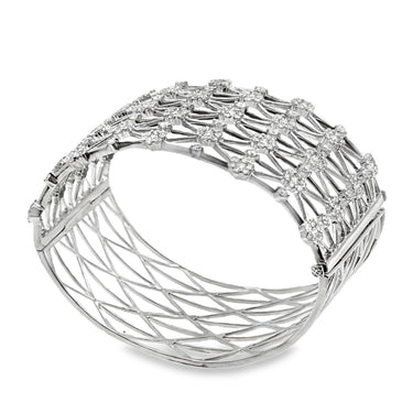 14K White Gold Wide Diamond Bangle Bracelet