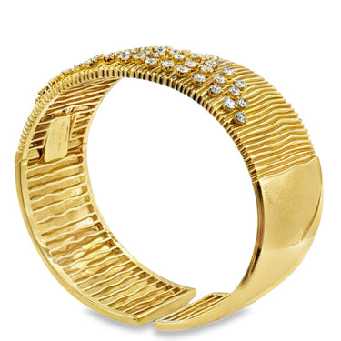 Vintage 18K gold Stardust diamond cuff bangle by Hueb.