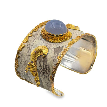Wide chrysoprase cuff bracelet by Victor Velyan