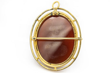 Victorian Carved Hardstone Carnelian Agate Cameo Pendant/Brooch