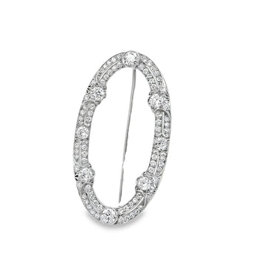 Estate Belle Epoque Platinum and Diamond Double Row Oval Brooch
