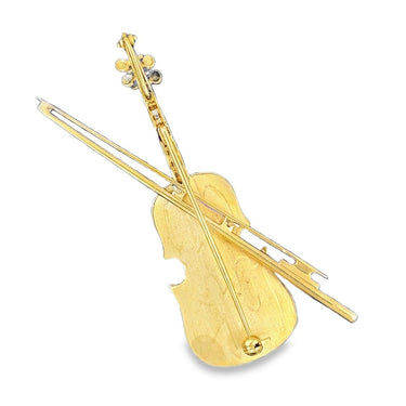 Estate Yellow Gold and Diamond Violin Brooch