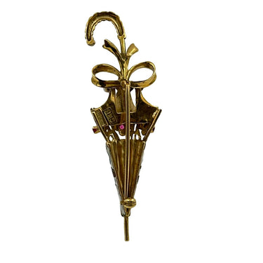 Estate Vintage Yellow Gold and Enamel Parasol/Umbrella Brooch