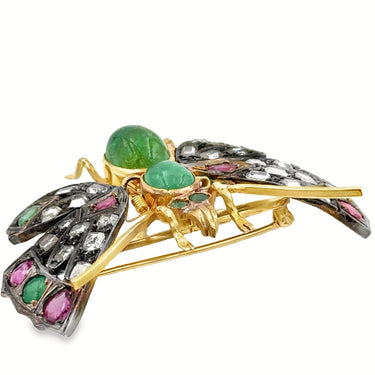 Estate Antique Diamond Emerald and Ruby Insect/Butterfly Brooch