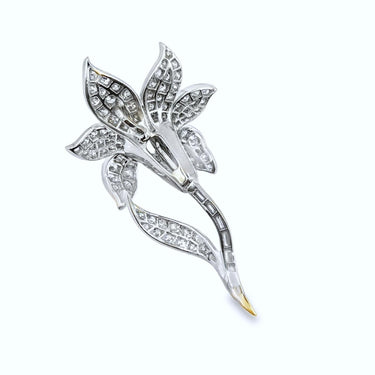 Estate Vintage Platinum and Diamond Floral Brooch