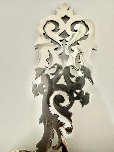 Sterling Silver Baroque Floral Ice Spoon Pierced Handle with Heart Bowl by George W. Shiebler #3261