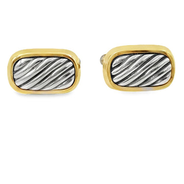 Estate Vintage Yellow Gold and Sterling Silver Cable Link Cufflinks by David Yurman