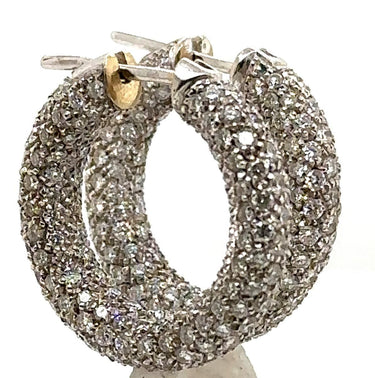 Estate White Gold and Diamond Hoop Earrings
