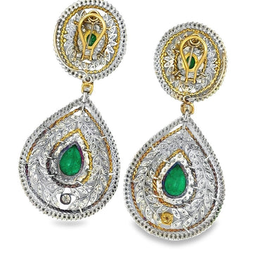 Estate Gold Diamond and Emerald Large Day/Night Ear Pendants