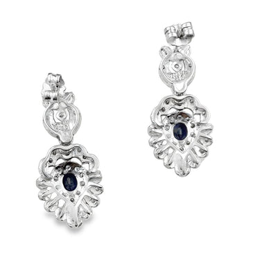 Estate White Gold Diamond and Sapphire Earrings