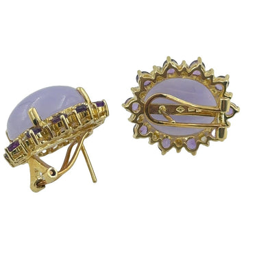 Estate Yellow Gold Diamond & Lavender Jade Earrings