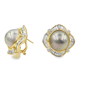 Estate Yellow Gold Diamond and Mabe Pearl Earrings