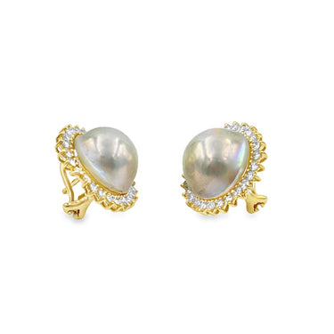 Estate Gold Diamond and Mabe Pearl Earrings