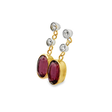 Estate Yellow Gold Diamond and Tourmaline Earrings