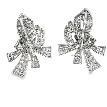 Retro Platinum Diamond Knotted Bow Earrings.