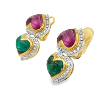 18K Gold Diamond and Tourmaline Earrings.