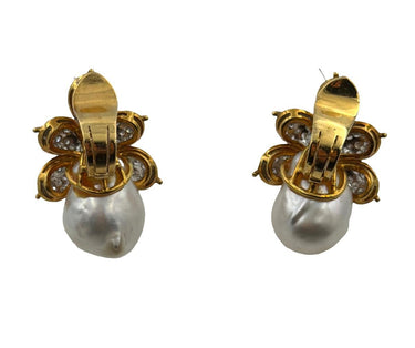 Vintage South Sea Pearl & Diamond Ear Pendants.