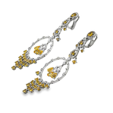 18K White Gold Diamond & Citrine Ear Pendants.