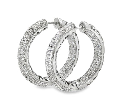 18K White Gold Diamond Hoop Earrings.